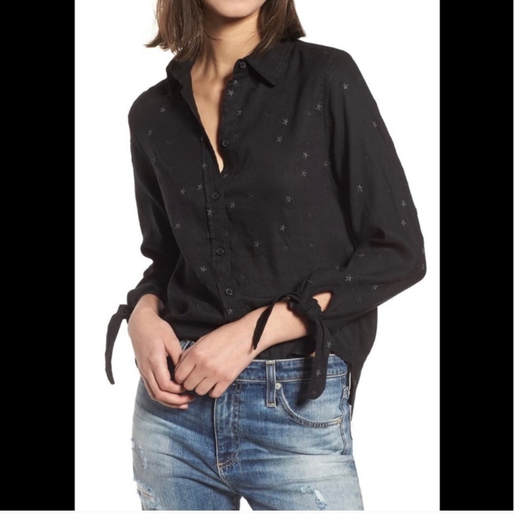 Rails Robyn Black W/ Stars Linen Blend Shirt MED